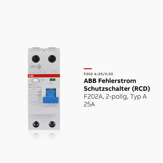 ABB Fi-Schutzschalter F202A, 2-Polig, Typ A, 25A, 0,03A, 230V • 2CSF202101R1250