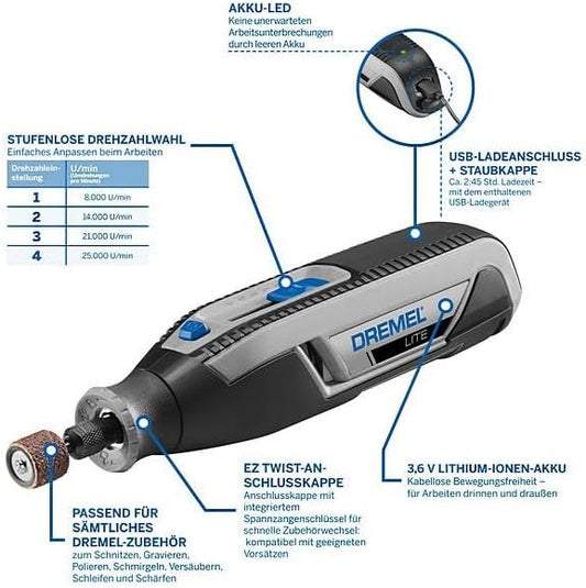 Dremel Lite 7760 Akku Multifunktionswerkzeug 3.6V, Set Mit 15 Zubehörteilen
