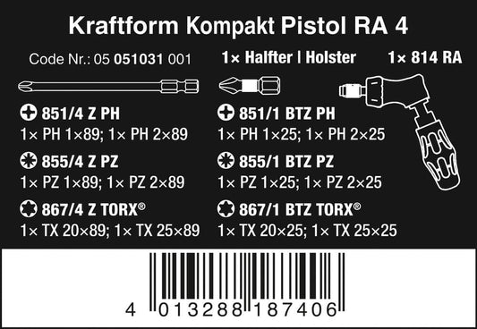 Wera 05051031001, 1 Set Kraftform Kompakt Pistol RA 4, 13-teilig, Stück One size