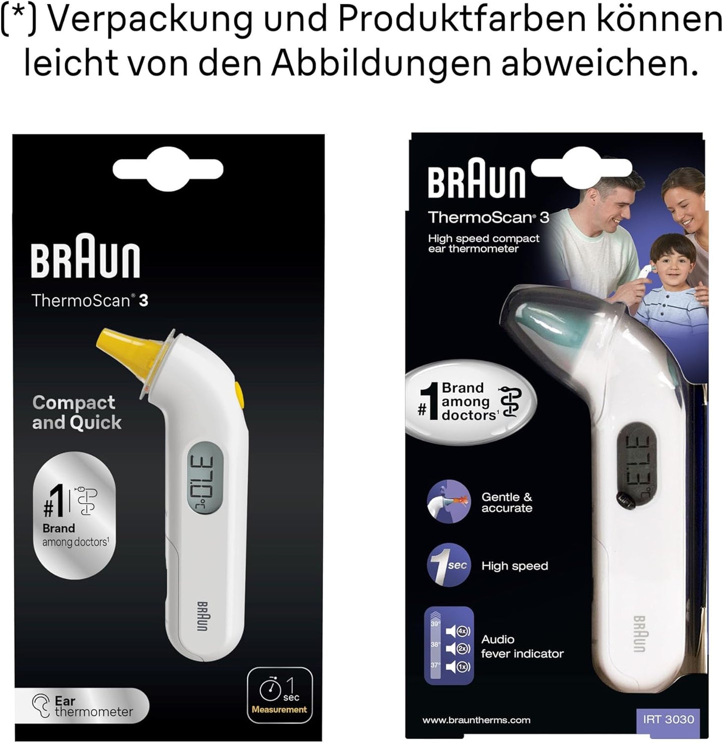 Braun Thermoscan 3 Ohrthermometer | Schnelle 1-Sekunden-Messung IRT3030WE