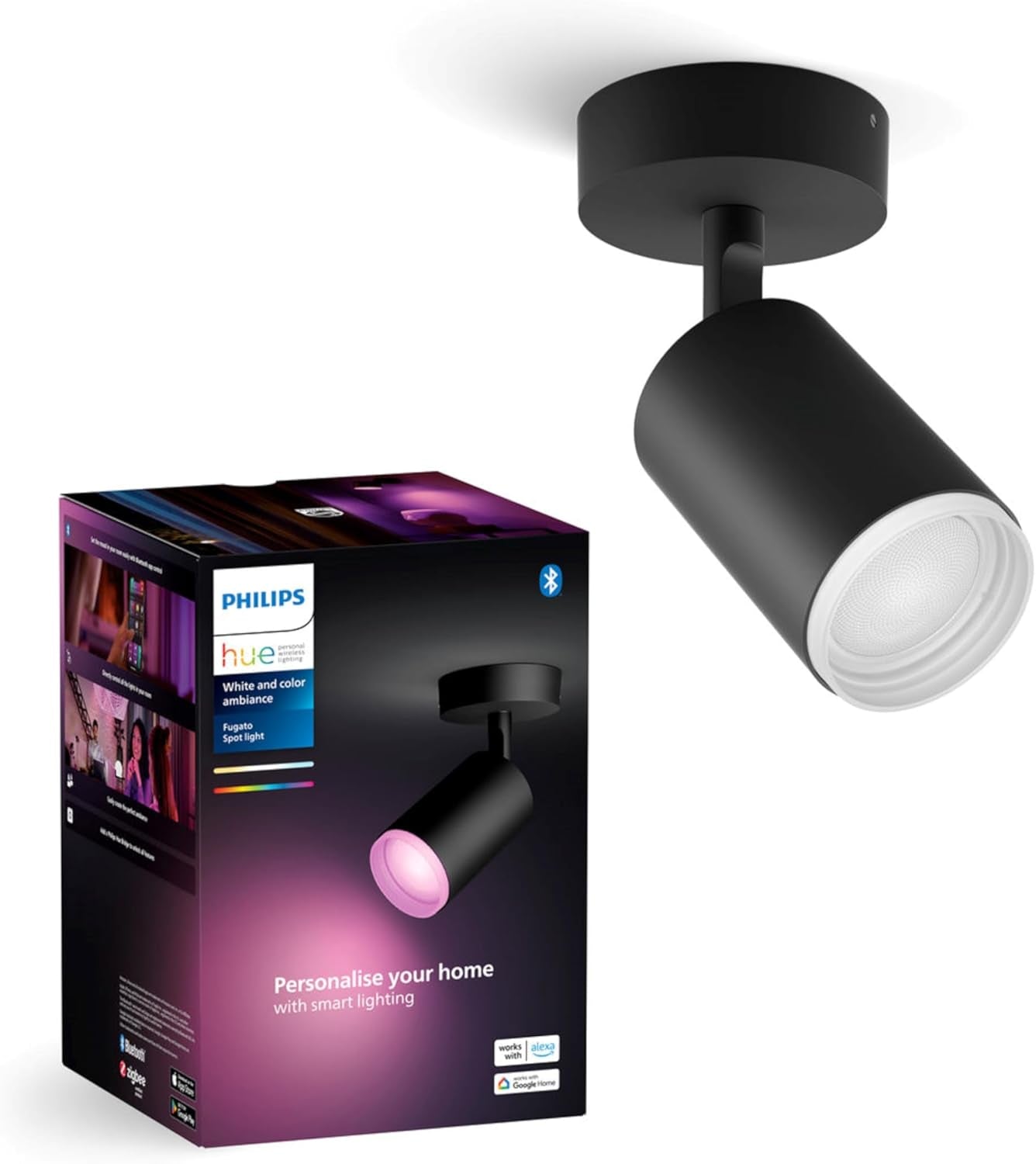Philips Hue White & Color Ambiance Fugato 1Er Spot, Schwarz 1X350Lm, Dimmbar