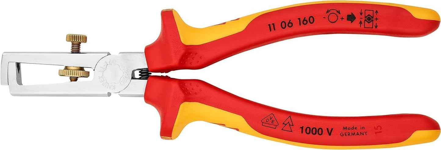 KNIPEX Abisolierzange mit Öffnungsfeder, universal auf SB-Karte verchromt isoliert mit Mehrkomponenten-Hüllen, VDE-geprüft 160 mm, 11 06 160 SB