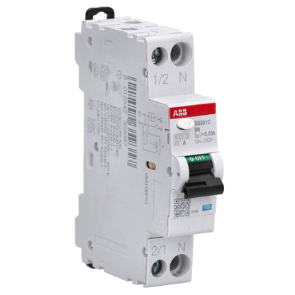ABB DS301C B16 A30 RCBO – FI/LS-Schalter 16 A, 30 mA, 6 kA, B-Charakteristik, Typ A, 1P+N, 1 Teilungseinheit, Kombischalter für Hutschiene 2CSR255163R1165