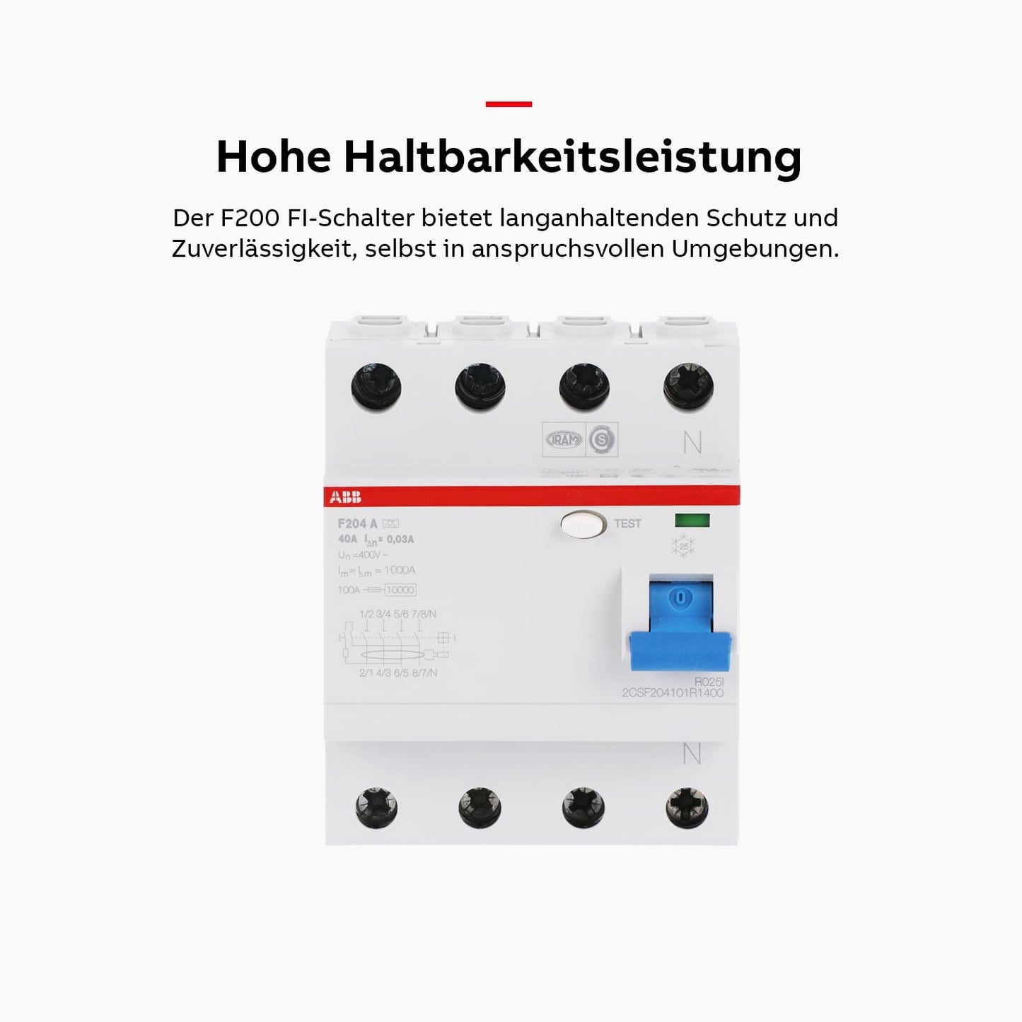 ABB F200 RCCB 4-polig, 40A, 30mA Typ A, 400V AC • Fehlerstrom-Schutzschalter • 4-polig für DIN-Schiene • Leitungsschutzschalter • FI-Schutzschalter • 2CSF204101R1400