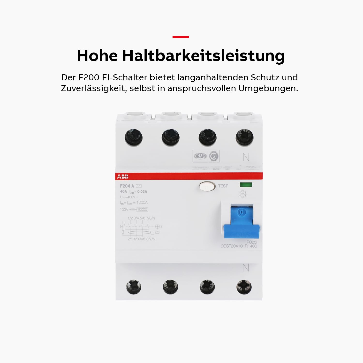 ABB F200 RCCB 4-polig, 40A, 30mA Typ A, 400V AC • Fehlerstrom-Schutzschalter • 4-polig für DIN-Schiene • Leitungsschutzschalter • FI-Schutzschalter • 2CSF204101R1400