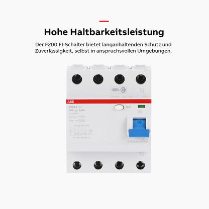 ABB F200 RCCB 4-polig, 40A, 30mA Typ A, 400V AC • Fehlerstrom-Schutzschalter • 4-polig für DIN-Schiene • Leitungsschutzschalter • FI-Schutzschalter • 2CSF204101R1400