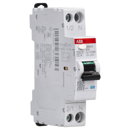 ABB DS301C B16 A30 RCBO – FI/LS-Schalter 16 A, 30 mA, 6 kA, B-Charakteristik, Typ A, 1P+N, 1 Teilungseinheit, Kombischalter für Hutschiene 2CSR255163R1165