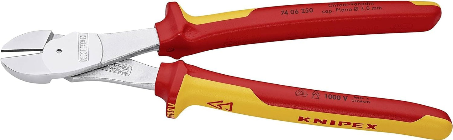 KNIPEX Kraft-Seitenschneider, verchromt, 200 mm, VDE, Chrom-Vanadium Stahl, für Pianodraht, Präzisionsschneiden, geringer Kraftaufwand, 74 06 200