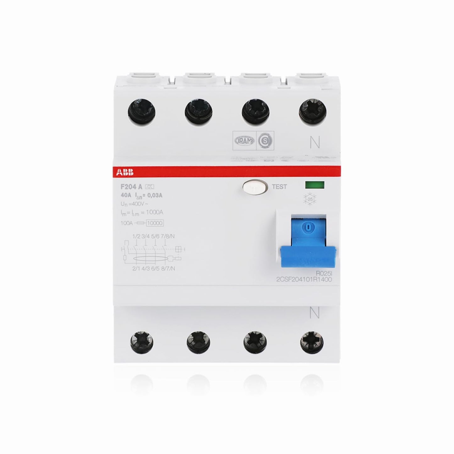 ABB F204 A-25/0.03 Fehlerstrom-Schutzschalter 4P Typ A 30 mA 25 A 2CSF204101R1250