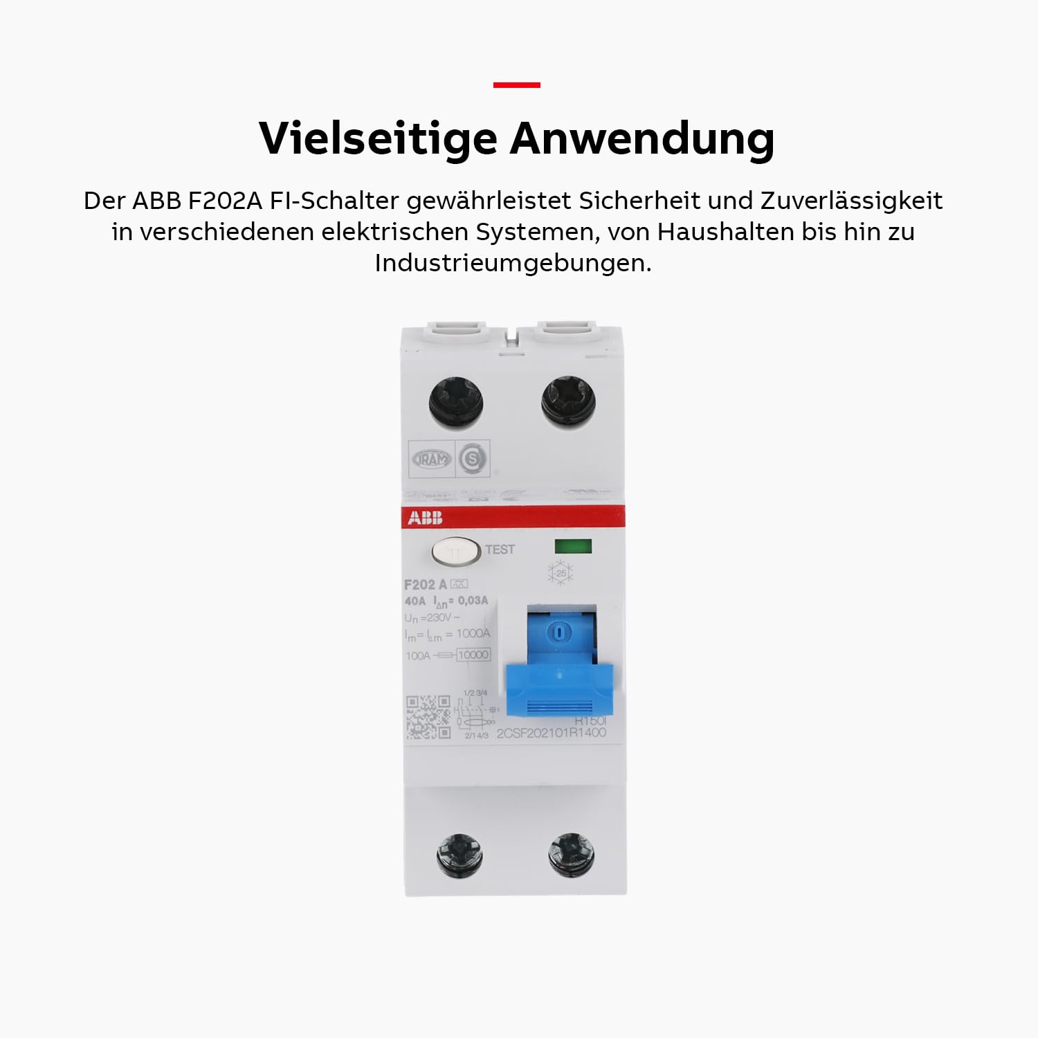 ABB F202A-40/0.03 2-Poliger Typ A FI Leistungsschalter, 40A