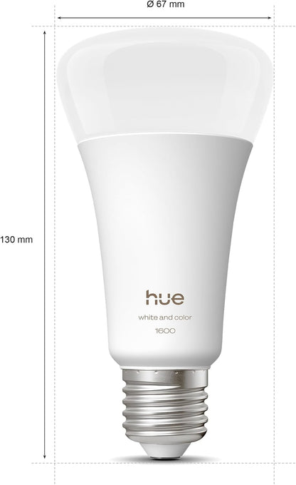 Philips Hue Smart LED A67 Lampe, Weiß und Color Ambiance, E27 Fassung, 11,8W, Vollspektrumlicht 1000K-20000K, 1600 Lumen, dimmbar, kompatibel mit Alexa, Google Assistant und Apple Home, 1er Pack
