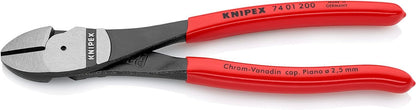 KNIPEX Kraft-Seitenschneider, verchromt, 200 mm, VDE, Chrom-Vanadium Stahl, für Pianodraht, Präzisionsschneiden, geringer Kraftaufwand, 74 06 200