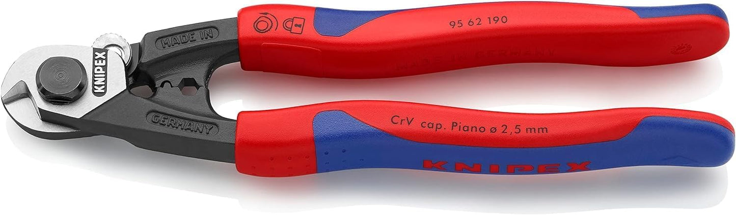 KNIPEX Drahtseilschere geschmiedet mit Mehrkomponenten-Hüllen 190 mm, 95 62 190