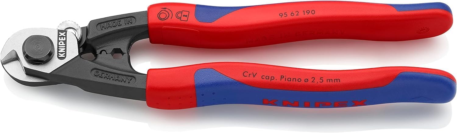 KNIPEX Drahtseilschere geschmiedet mit Mehrkomponenten-Hüllen 190 mm, 95 62 190