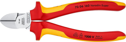 KNIPEX Seitenschneider verchromt isoliert mit Mehrkomponenten-Hüllen, VDE-geprüft 160 mm, 70 06 160