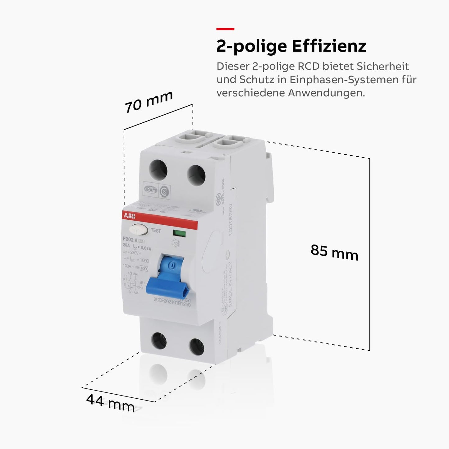 ABB Fi-Schutzschalter F202A, 2-Polig, Typ A, 25A, 0,03A, 230V • 2CSF202101R1250