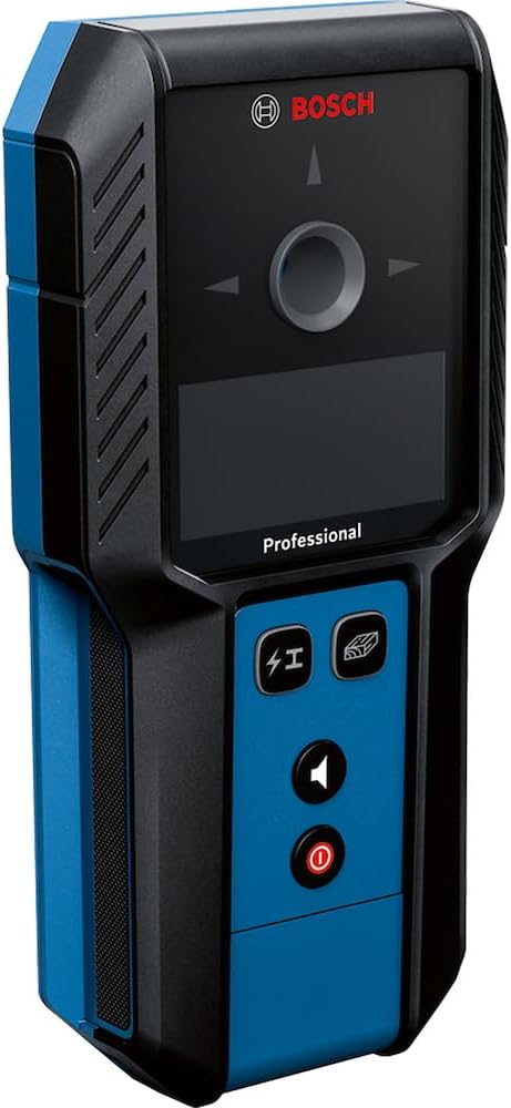 Bosch Professional Ortungsgerät GMS 120-27 (2xAA Batterien, max. Detektionstiefe Nicht-magnetisches Metall/magnetisches Metall/Spannungsführende Leitungen/Holz: 120/100/50/30 mm, Schutztasche)