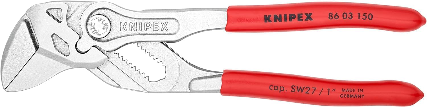 KNIPEX Zangenschlüssel Zange und Schraubenschlüssel in einem Werkzeug verchromt mit Kunststoff überzogen 150 mm, 86 03 150