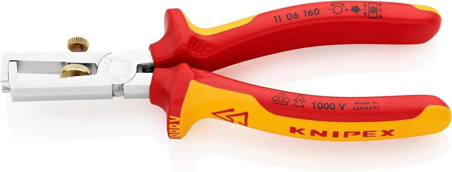 KNIPEX Abisolierzange mit Öffnungsfeder, universal auf SB-Karte verchromt isoliert mit Mehrkomponenten-Hüllen, VDE-geprüft 160 mm, 11 06 160 SB