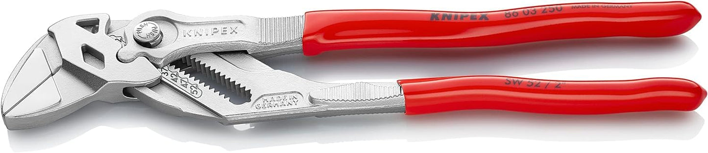 KNIPEX Zangenschlüssel Zange und Schraubenschlüssel in einem Werkzeug verchromt mit Kunststoff überzogen 150 mm, 86 03 150
