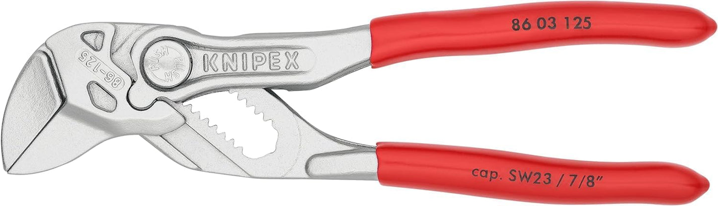 KNIPEX Mini-Zangenschlüssel Zange und Schraubenschlüssel in einem Werkzeug verchromt mit Kunststoff überzogen 125 mm, 86 03 125