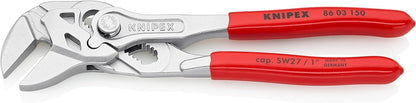 KNIPEX Zangenschlüssel Zange und Schraubenschlüssel in einem Werkzeug verchromt mit Kunststoff überzogen 150 mm, 86 03 150