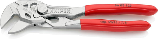 KNIPEX Mini-Zangenschlüssel Zange und Schraubenschlüssel in einem Werkzeug verchromt mit Kunststoff überzogen 125 mm, 86 03 125