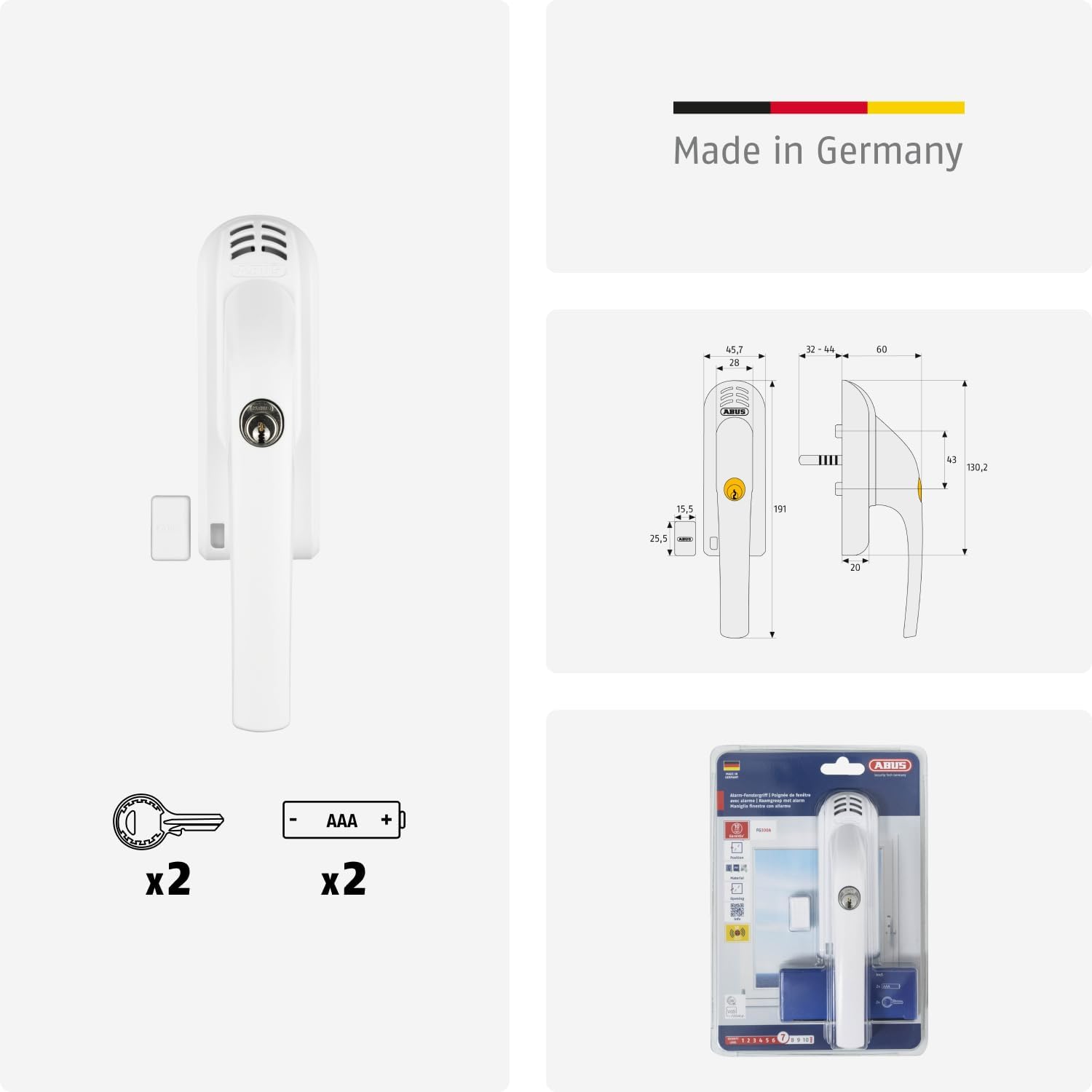 ABUS Abschließbarer Fenstergriff FG300A - Mit Druckzylinder 71902 - Weiß