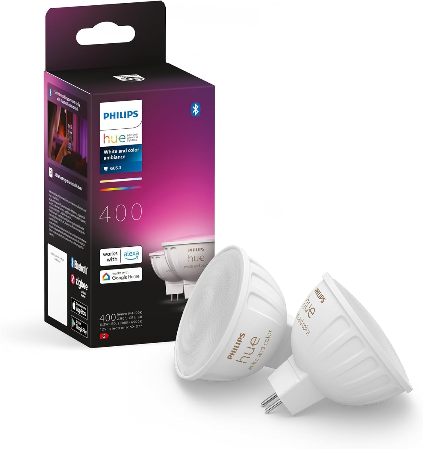 Philips Hue White Ambiance & Color MR16 LED Lampe 2er Pack, Dimmbare