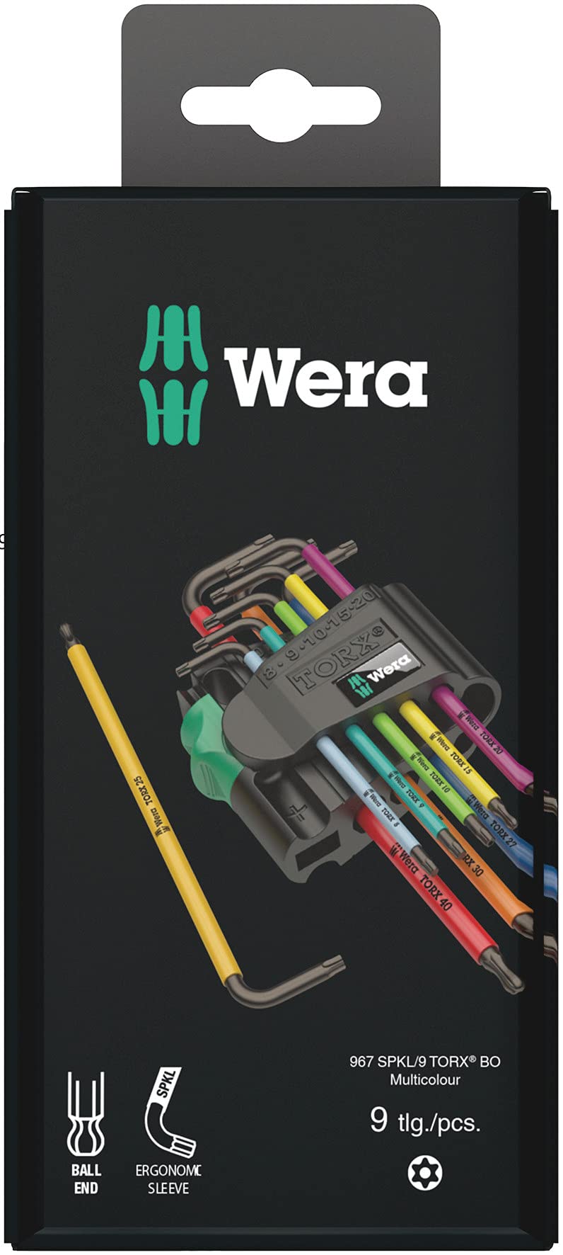 Wera 05022210001 950/9 Hex-Plus Multicolour HF 1 Multicolour Winkelschlüsselsatz, metrisch, BlackLaser, mit Haltefunktion, 9-teilig