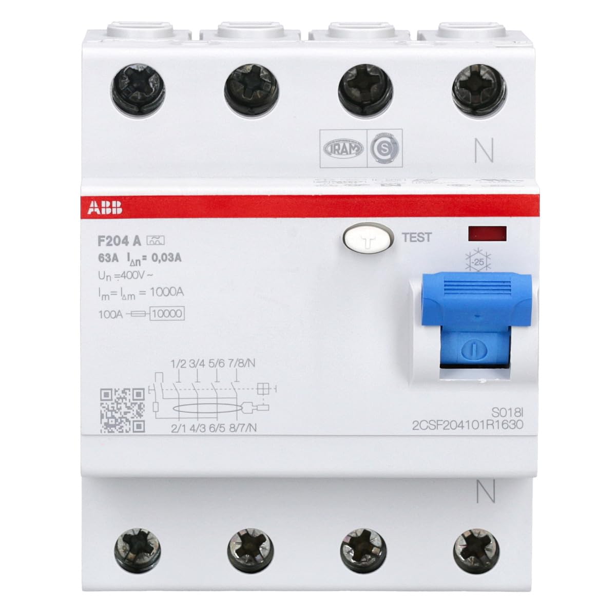 ABB F204 A-63/0.03 Fehlerstrom-Schutzschalter 4P Typ A 30 mA 63 A 2CSF204101R1630