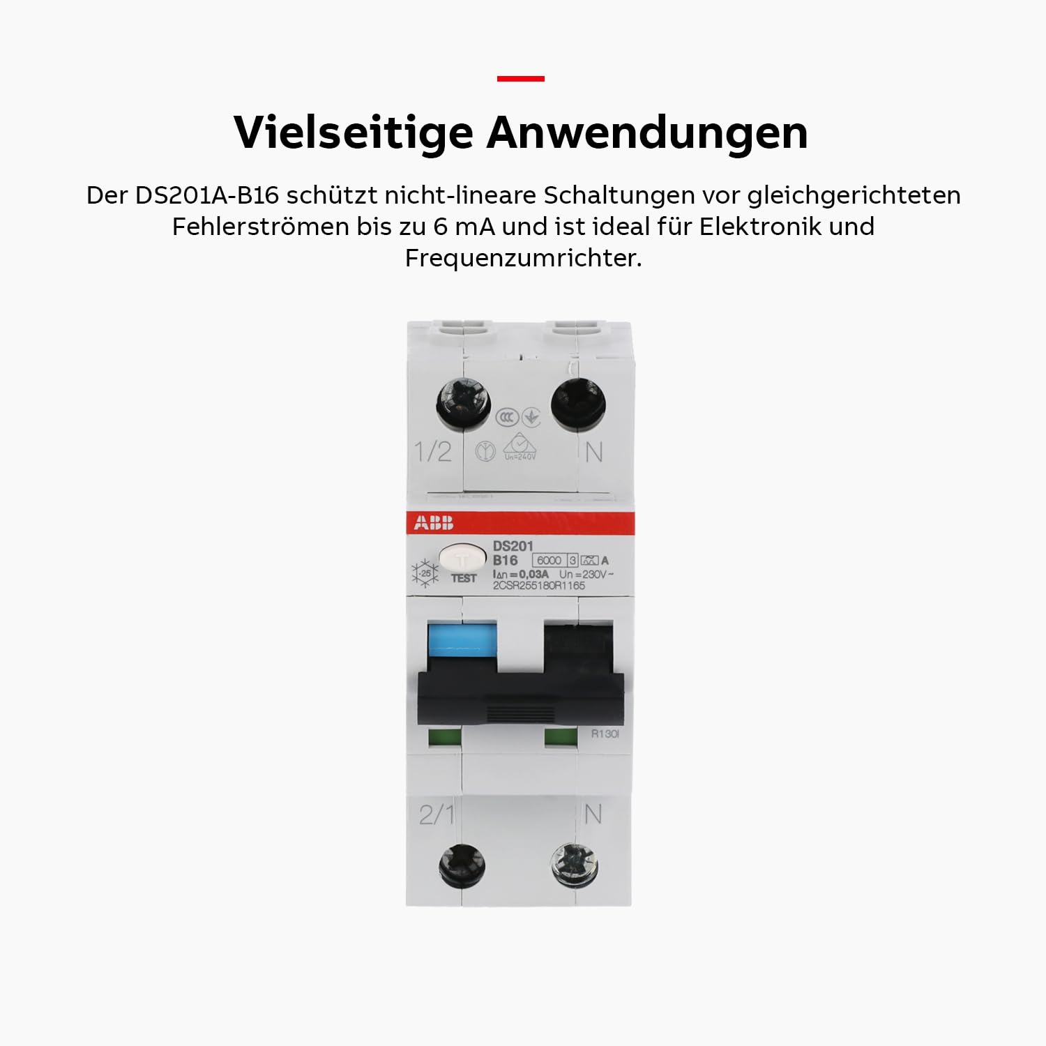 ABB DS201A-B16 Fi/Ls-Schalter 6Ka, 1P+N, Typ A, B16, 30Ma, 2TE Sicherungsautomat