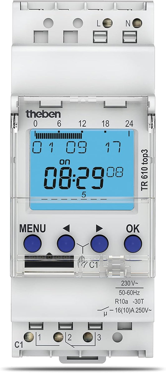 Theben TR610 Top3 Digitale Zeitschaltuhr - 1-Kanal Wochenschaltuhr