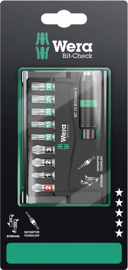 Wera Bit-Sortiment, Bit-Check 10 BiTorsion 3 SB, 10-teilig, 05073418001, 18 x 7.5 x 0.4 cm