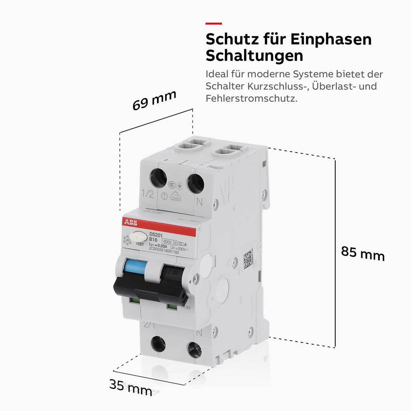 ABB DS201A-B16 Fi/Ls-Schalter 6Ka, 1P+N, Typ A, B16, 30Ma, 2TE Sicherungsautomat