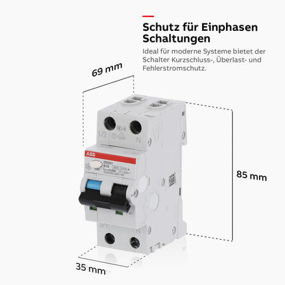 ABB DS201A-B16 Fi/Ls-Schalter 6Ka, 1P+N, Typ A, B16, 30Ma, 2TE Sicherungsautomat