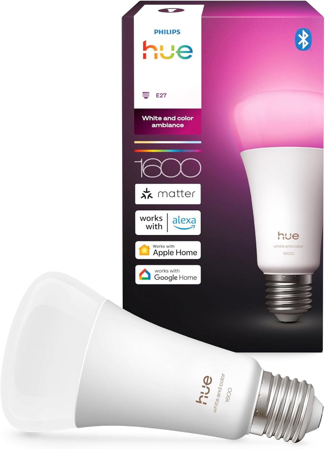 Philips Hue Smart LED A67 Lampe, Weiß und Color Ambiance, E27 Fassung, 11,8W, Vollspektrumlicht 1000K-20000K, 1600 Lumen, dimmbar, kompatibel mit Alexa, Google Assistant und Apple Home, 1er Pack