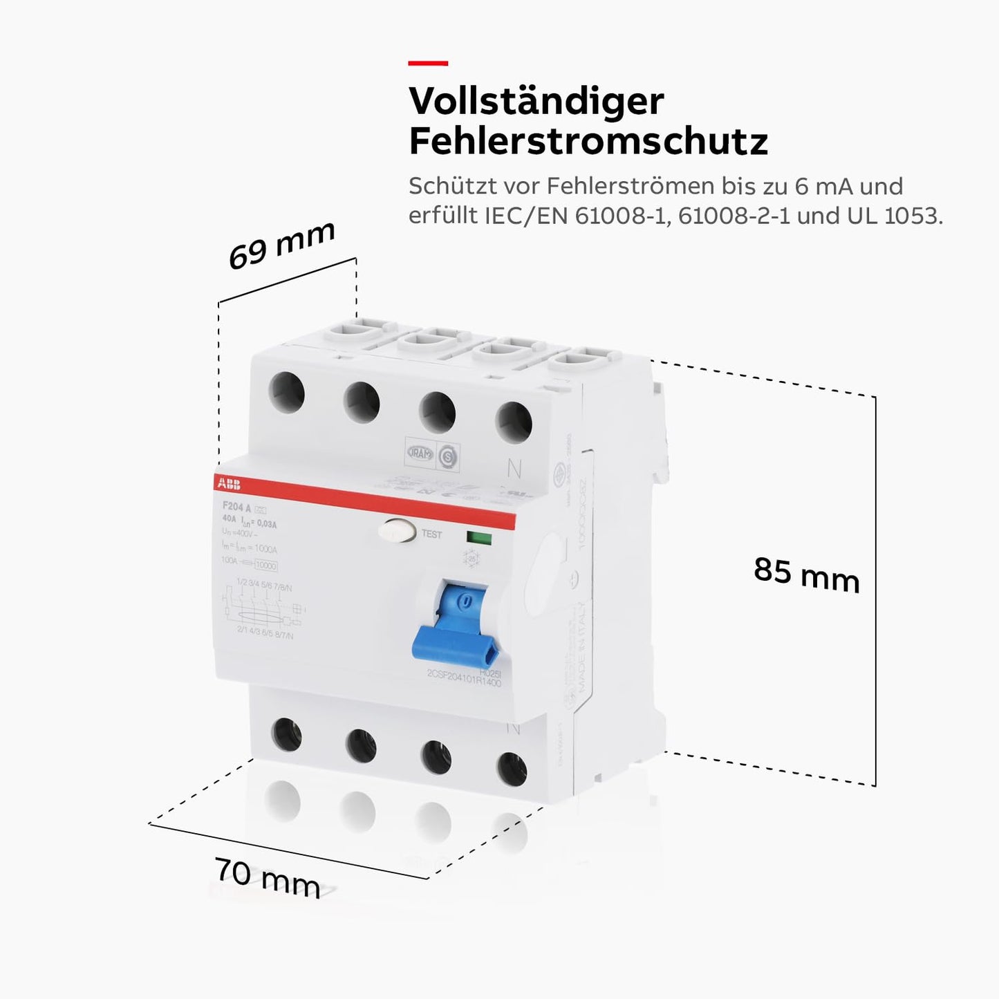ABB F200 RCCB 4-polig, 40A, 30mA Typ A, 400V AC • Fehlerstrom-Schutzschalter • 4-polig für DIN-Schiene • Leitungsschutzschalter • FI-Schutzschalter • 2CSF204101R1400