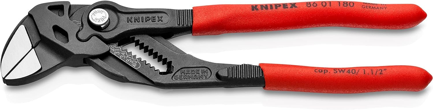 KNIPEX Zangenschlüssel Zange und Schraubenschlüssel in einem Werkzeug auf SB-Karte verchromt mit Kunststoff überzogen 180 mm, 86 03 180 SB
