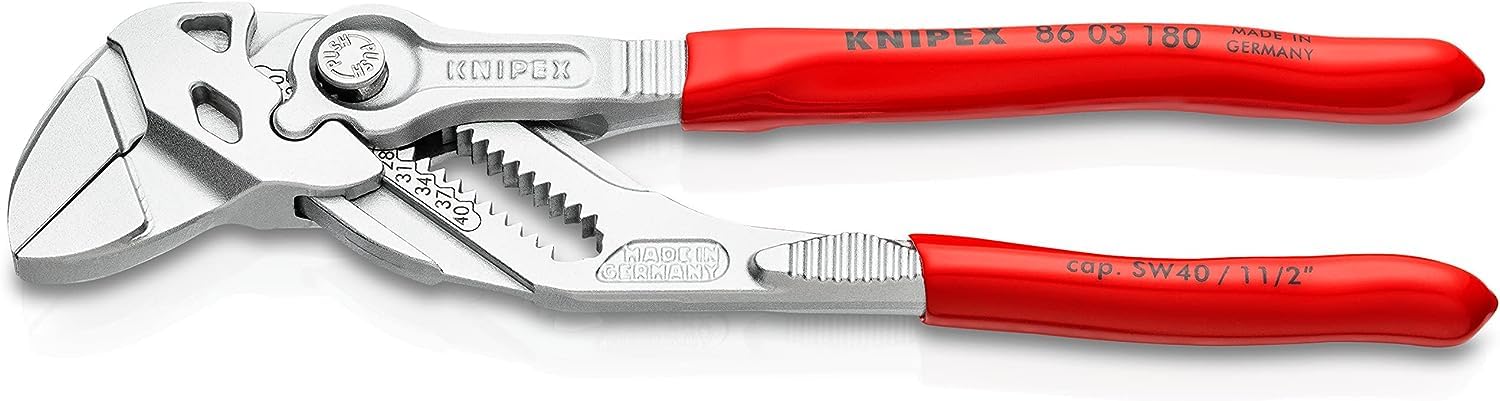 KNIPEX Mini-Zangenschlüssel Zange und Schraubenschlüssel in einem Werkzeug verchromt mit Kunststoff überzogen 125 mm, 86 03 125