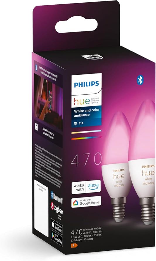 Philips Hue White & Color Ambiance E14 LED Lampen 2er Pack (470 Lm)