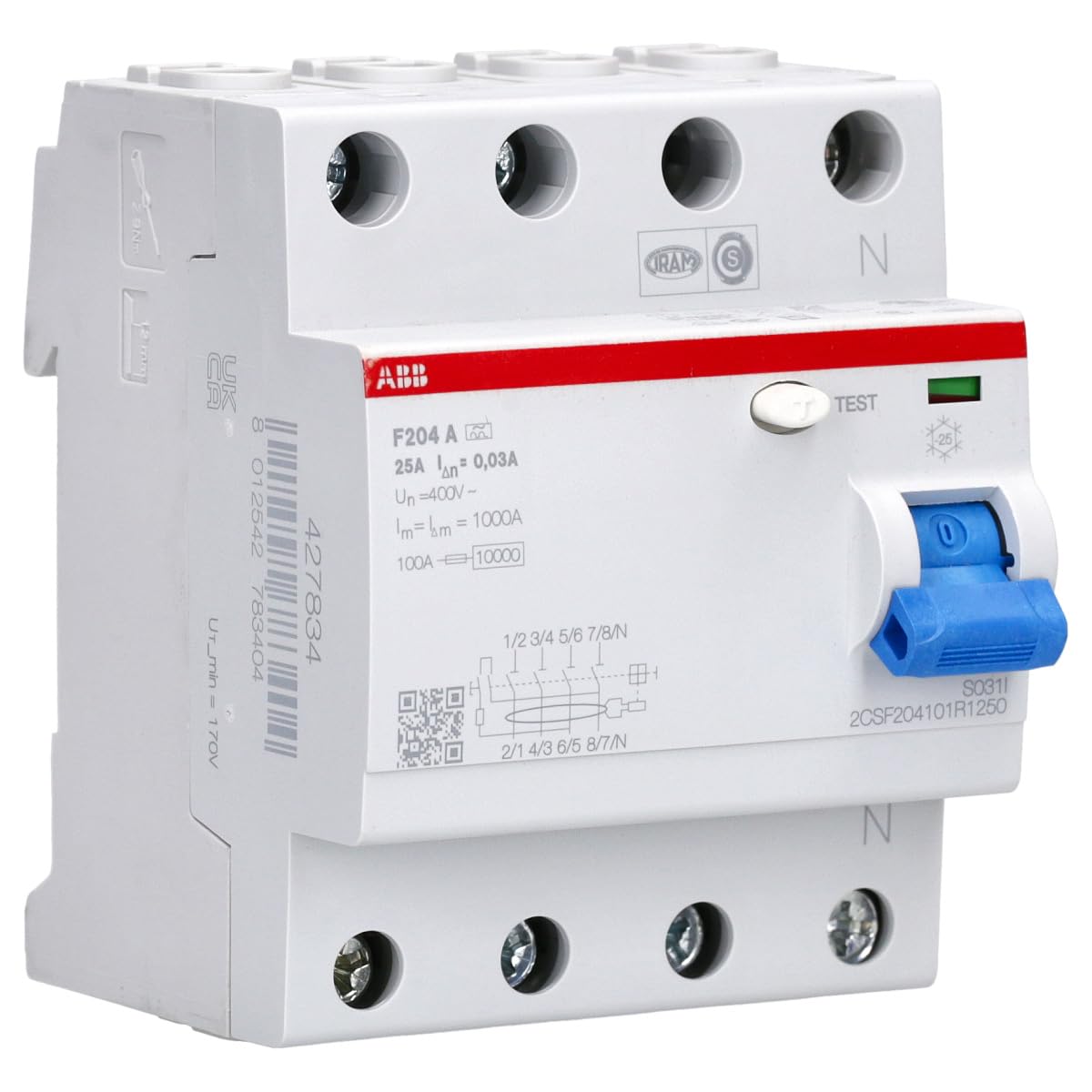 ABB F204 A-25/0.03 Fehlerstrom-Schutzschalter 4P Typ A 30 mA 25 A 2CSF204101R1250