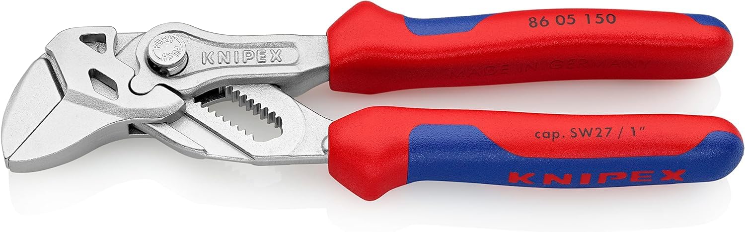 KNIPEX Zangenschlüssel, verchromt, 250 mm, greift stufenlos bis 52 mm, Feinverstellung per Knopfdruck, Schraubenschlüssel, Armaturenzange, 86 03 250