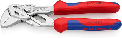 KNIPEX Zangenschlüssel Zange und Schraubenschlüssel in einem Werkzeug verchromt mit Kunststoff überzogen 150 mm, 86 03 150