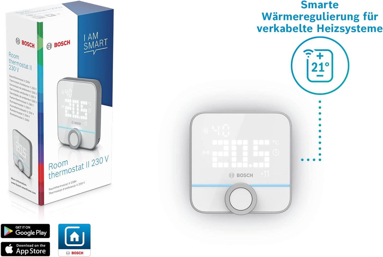 Bosch Smart Home Raumthermostat II Für Kabelgebundener Heizsysteme, 230 V, Kompatibel Mit Google Assistant Und Alexa