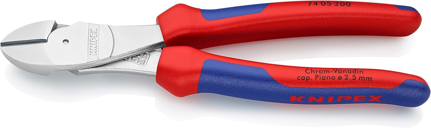 KNIPEX Kraft-Seitenschneider, verchromt, 200 mm, VDE, Chrom-Vanadium Stahl, für Pianodraht, Präzisionsschneiden, geringer Kraftaufwand, 74 06 200