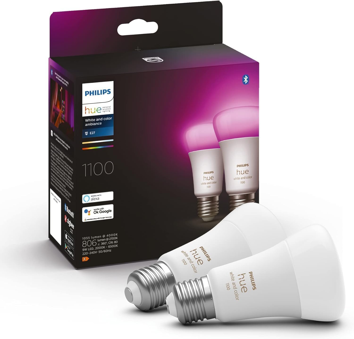 Philips Hue White & Color Ambiance E27 LED Glühbirne, 1100Lm, Doppelpack
