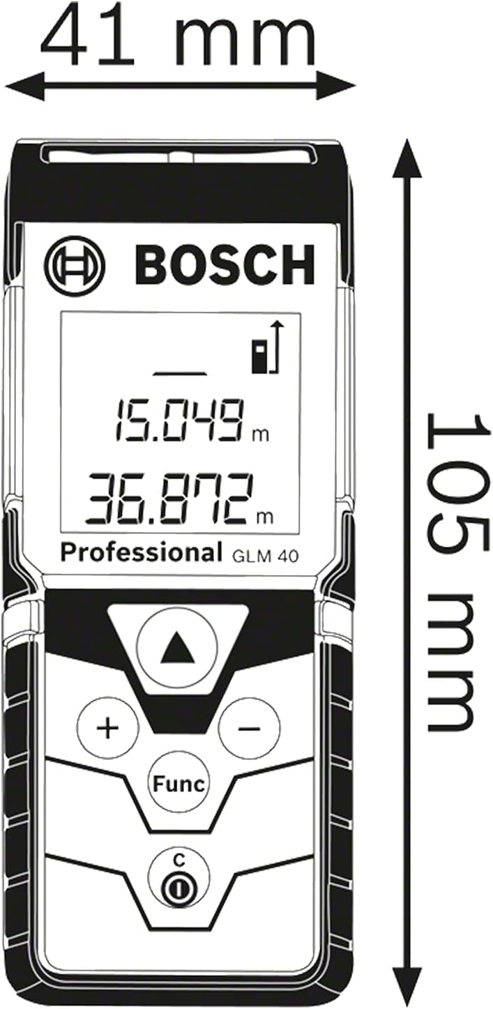 Bosch Professional Laser Entfernungsmesser GLM 40 (Flächen-/Volumenberechnung, max. Messbereich: 40 m, 2X 1,5-V Batterien, Schutztasche)