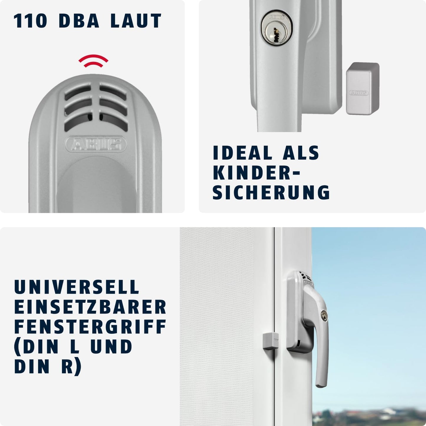 ABUS Abschließbarer Fenstergriff FG300A Fensterknauf Druckzylinder 71907 Silber