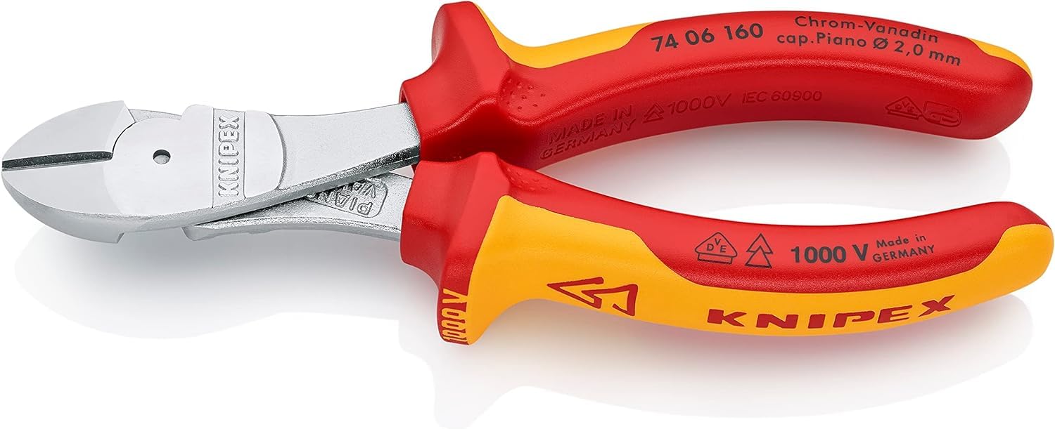 KNIPEX Kraft-Seitenschneider, verchromt, 200 mm, VDE, Chrom-Vanadium Stahl, für Pianodraht, Präzisionsschneiden, geringer Kraftaufwand, 74 06 200